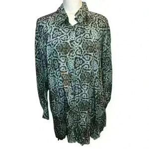 Lynn Ritchie Vintage 100% Silk Long Shirt - Brown + Blue - Women’s Size Medium